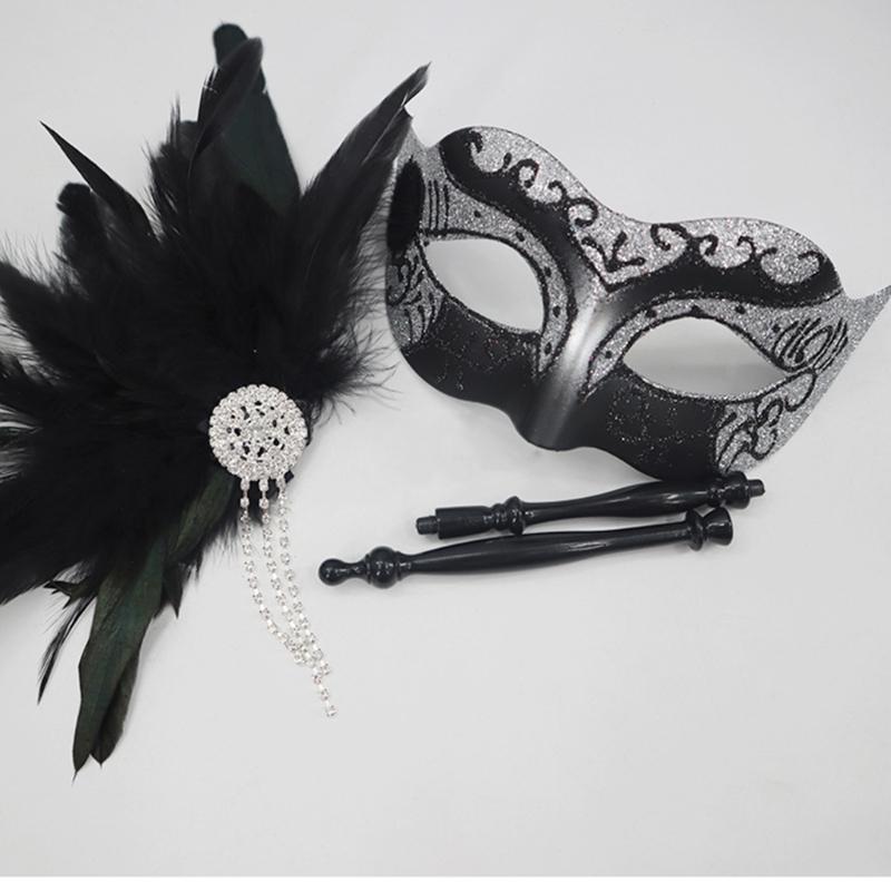 Venetian Masquerade Masks Halloween Mardi Gras Masks with Stick Ball Party Masks