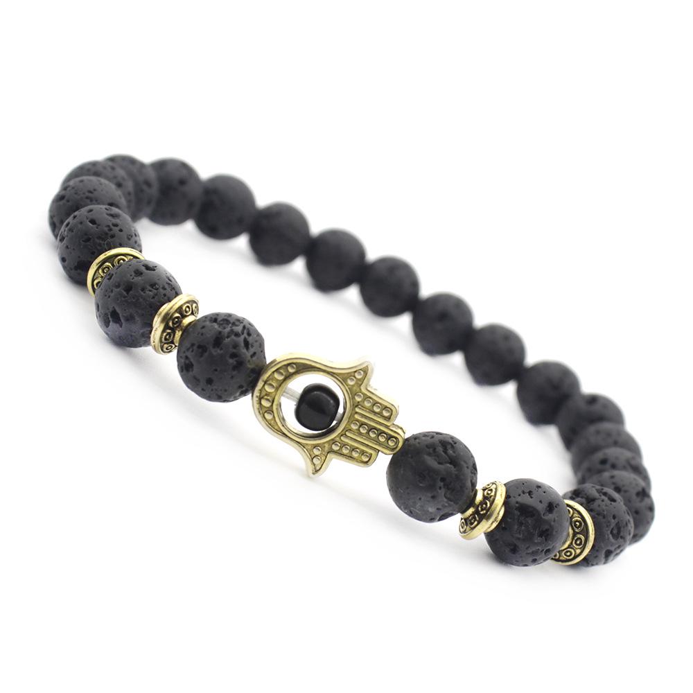 European & American Style 8MM Volcanic Rock Fatima Hand Bracelet