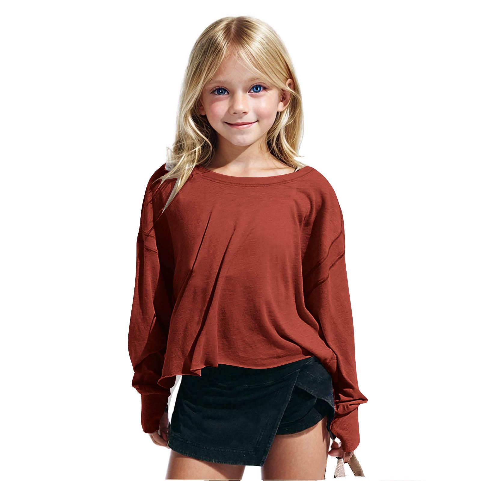 

Girls Kids Crewneck Backless Loose Fitted Basic Pullover Tops Casual Athletic Long Sleeve T Shirt Tee 150 червоний