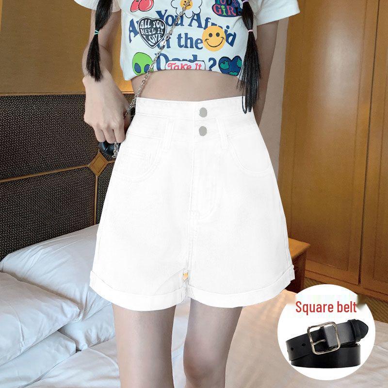 Women's 2026 Summer Korean-Style Black High-Waisted Denim A-Line Shorts