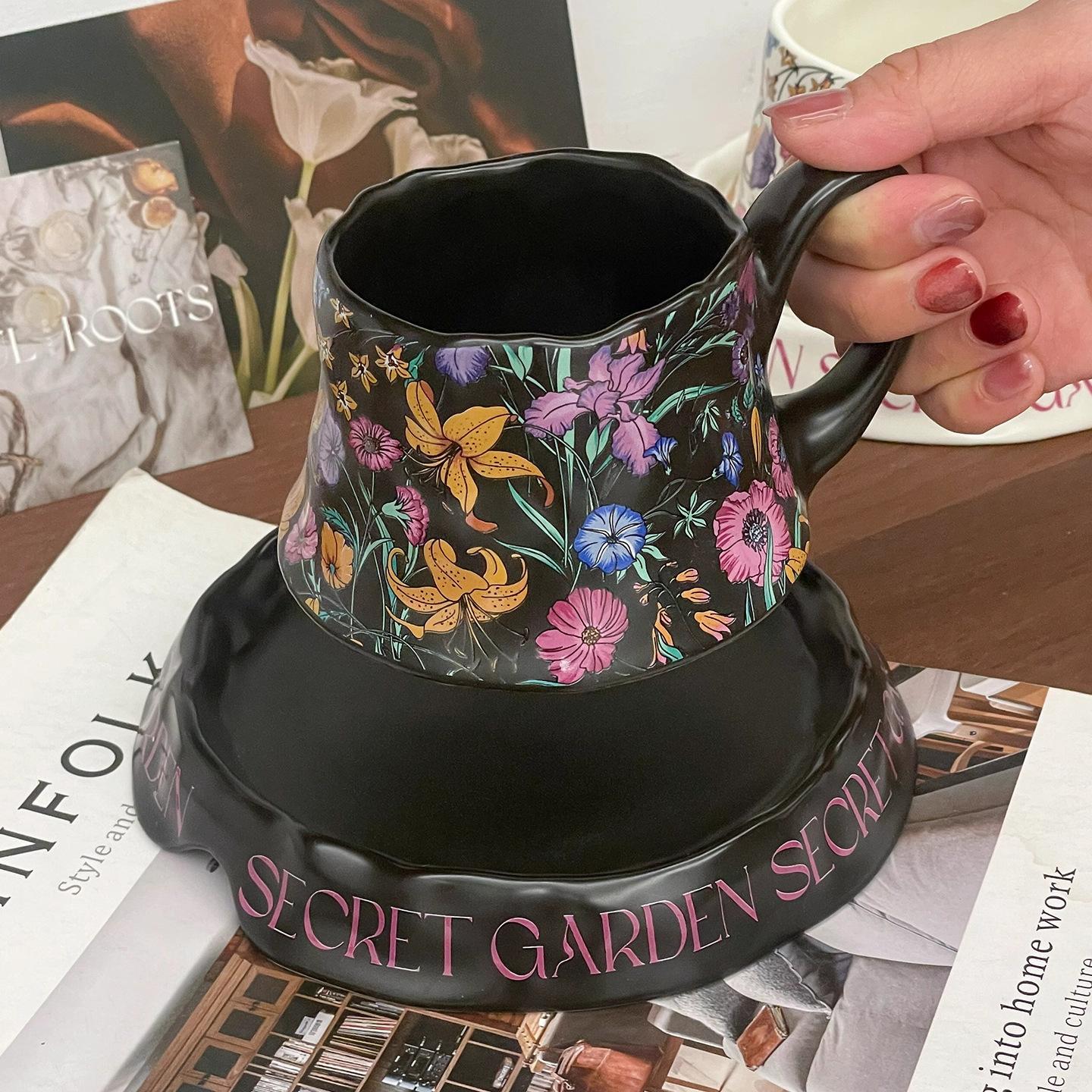 

Volcano Cup Monet Garden Vintage Floral Ceramic Mug As A Souvenir for Office and Home Use A Drinking Cup for Girls 240ml