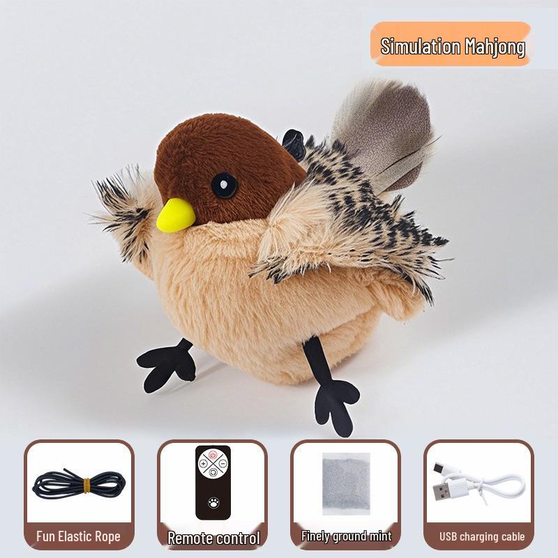 Cross-Border Electric Sparrow Cat Toy: Simulated Shaking Bird with Swinging Wings for Feline Entertainment