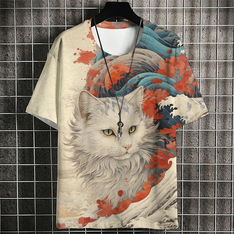 Modische Ukiyo-e Tiere Grafik T-Shirts für Herren Trend Sommer Kurzarm 3D-Druck Kinder T-Shirts Lässig Locker Harajuku Tees