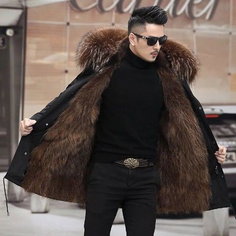 New fur integrated large size pie overcome men's medium and long fur jacket winter hooded