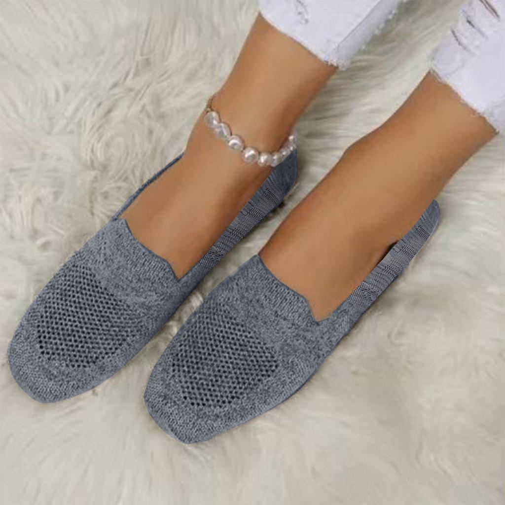 Women Slip On Casual Flat Shoes Metal Buckle Loafers Comfortable Lightweight Breathable Knit Fabric Large Size
