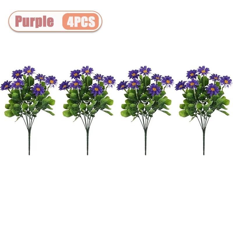 2-8PCS Artificial Plastic Chrysanthemum Faux Daisy Outdoor Faux Flowers Fence Decor Fake Plants Exterior Home Decoration