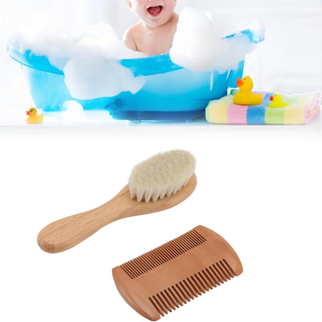 Small Baby Wool Brush and Double-Sided Comb Set Natural Soft Goat Hair Grooming Kit for Scalp Massage