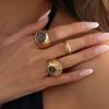 Kunjoe 3 Pcs/Set Inlaid Shine Acrylic Rhinestone Rings For Women Vintage Gold Color Metal Ring  Fashion New Luxury Jewelry