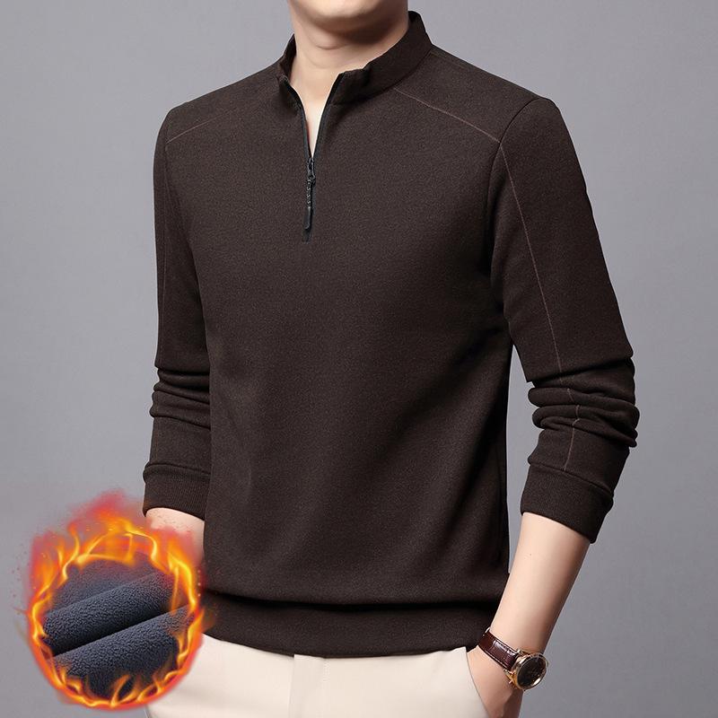 

Men s Warm Half-Zip Stand Collar Hoodie - Autumn/Winter Long Sleeve Plus Velvet Base Layer Top 4XL кавовий