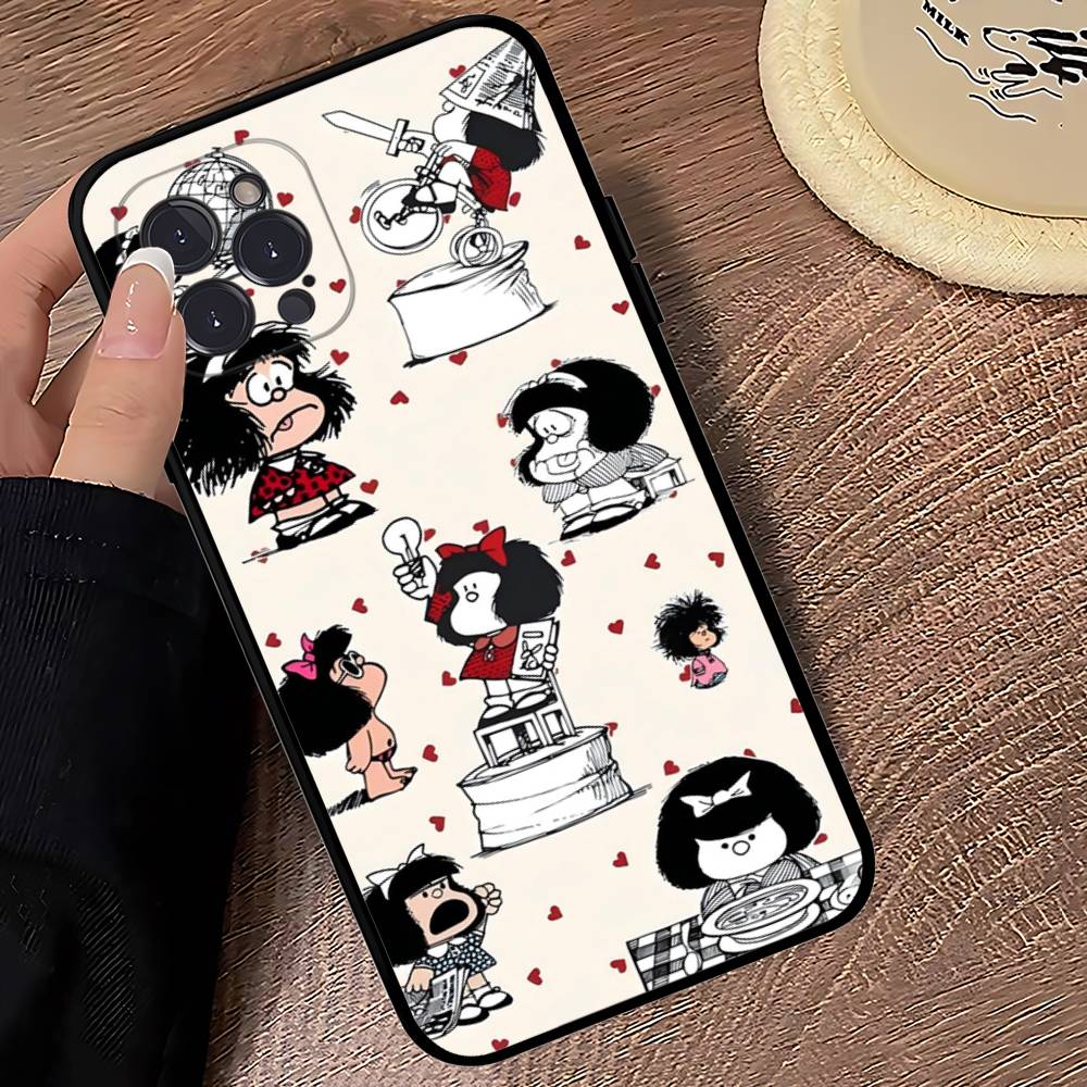 Hot Mafalda Phone Case For iPhone 16 15 14 13 12 Mini 11 Pro XS Max X XR SE 6 7 8 Plus Soft Silicone Cover