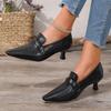 Fashion French Retro Temperament Low-heeled Shoes Women's Spring New  Pointed High Heels Small Leather Shoes Large Size 43