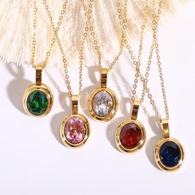 European and American Style 18K Titanium Steel Multi-Color Gemstone Necklace for Women