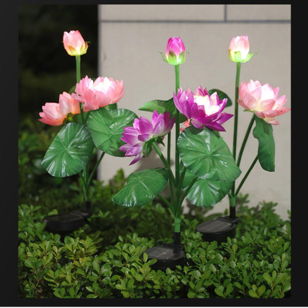 3 LED Lights Solar Lotus Light Solar Powered LED Lighting LED Lawn Light Plug In Light Lotus Design Floral Lamp