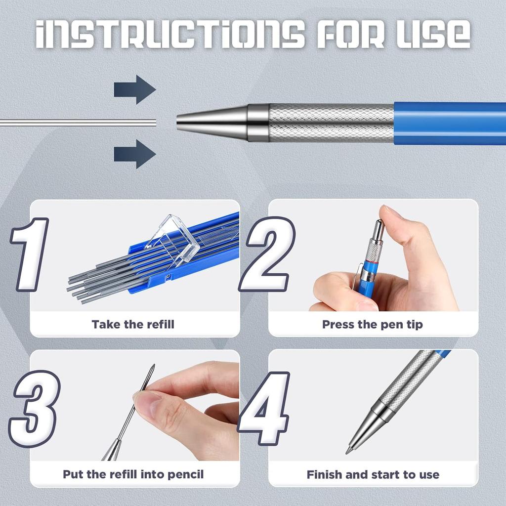 Zhehao 8 Pcs Welders Pencil with 96 Pcs 2 mm Silver Round Refills Construction Mechanical Pencil Metal Welding Markers with Built in Sharpener for
