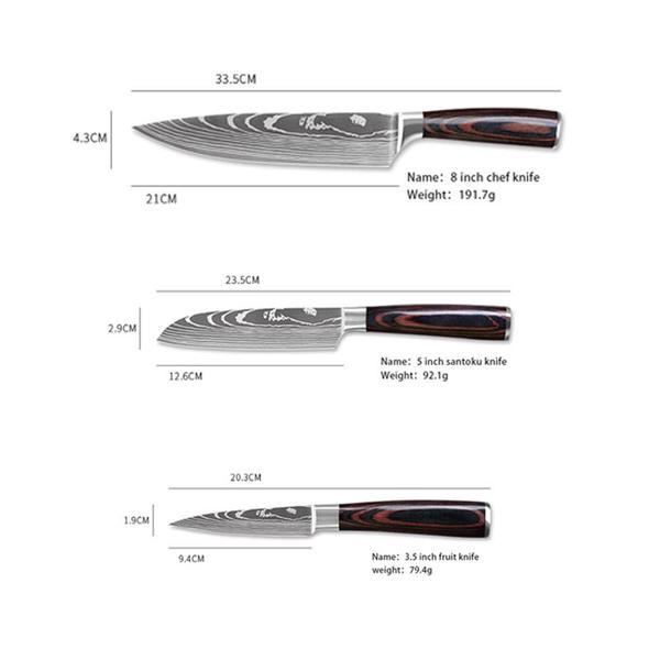 Japanese Chef Knife Set 3pcs Damascus Steel Pattern Kitchen Knives Sets Cleaver Paring Santoku Slicing Utility Knife