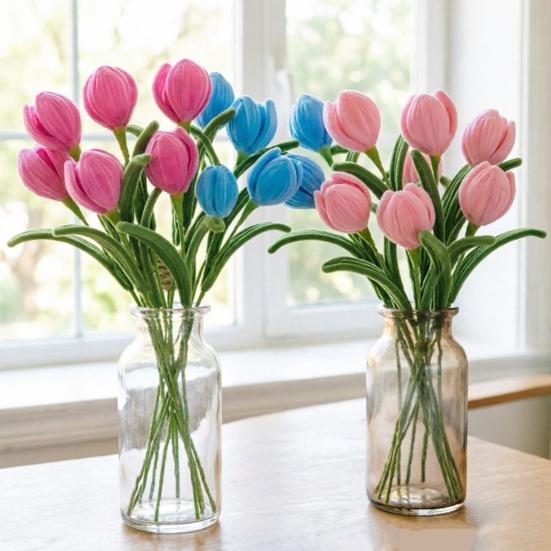 Twisting Stick Tulip Wool Flowers Never Wither Floral Arrangement Long-Lasting Keepsake Flower for Home Decor