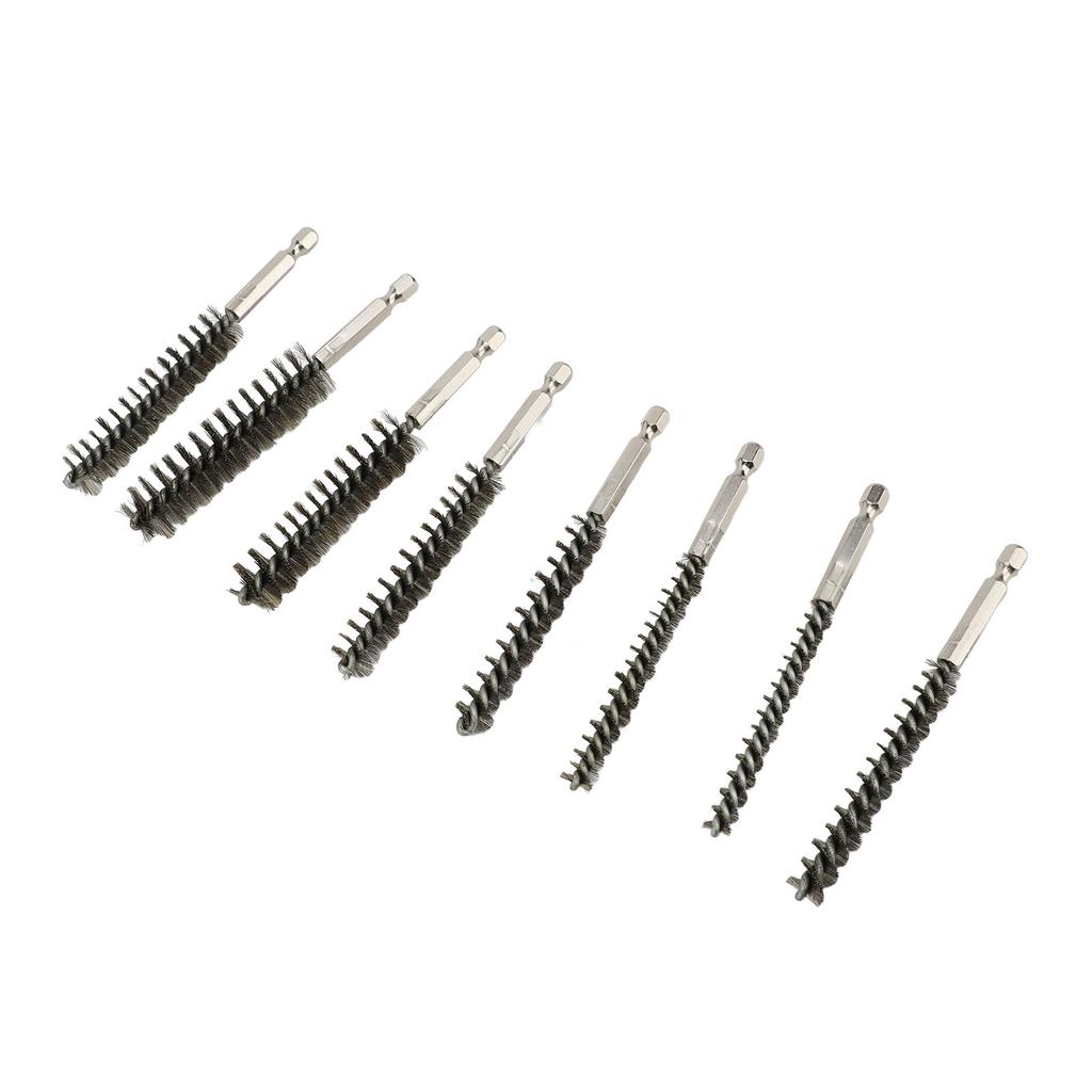 8PCS Pipe Brush 304 Stainless Steel Hex Shank Bore Cleaning Brushes Set for Deburring