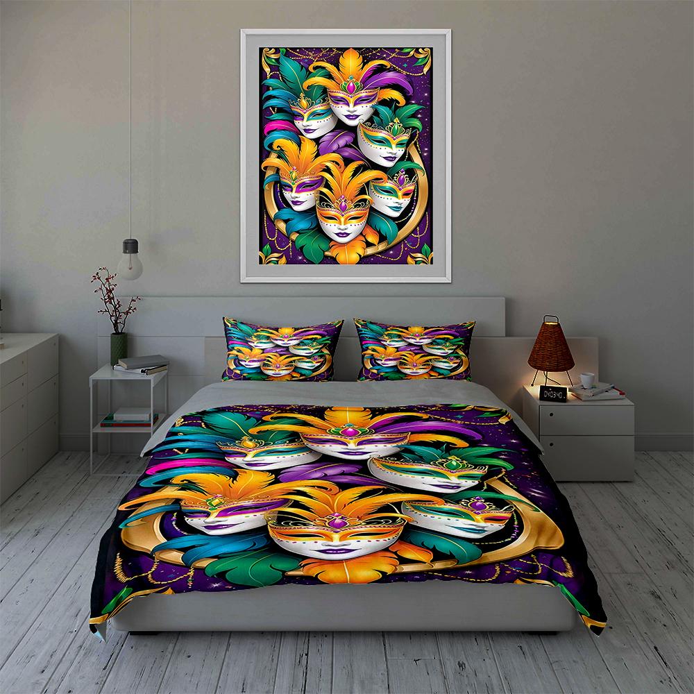 Vibrant Masquerade Masks Bedding Duvet Cover Sets Duvet Covers Pillowcases Gifts (1 * Duvet Cover 2 * Pillowcases, Without Duvet Insert)