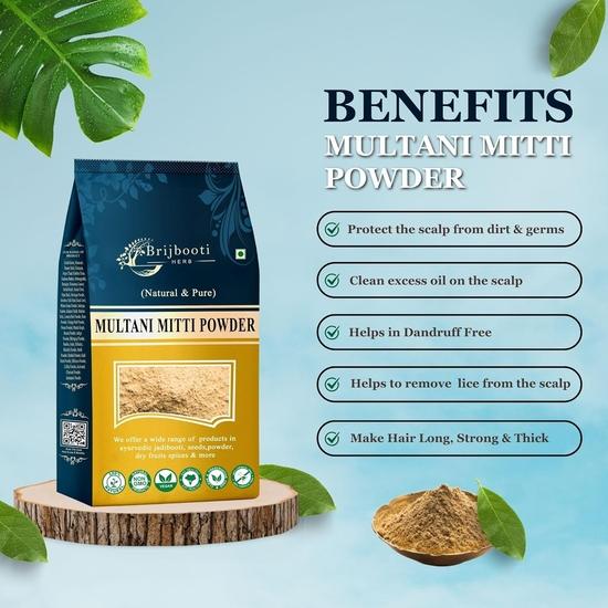 BrijBooti Ekologiskt Multani Mitti Pulver (800 gram) - För Ansiktsmask - Hud och Hår - Fullerjord, Bentonitpulver