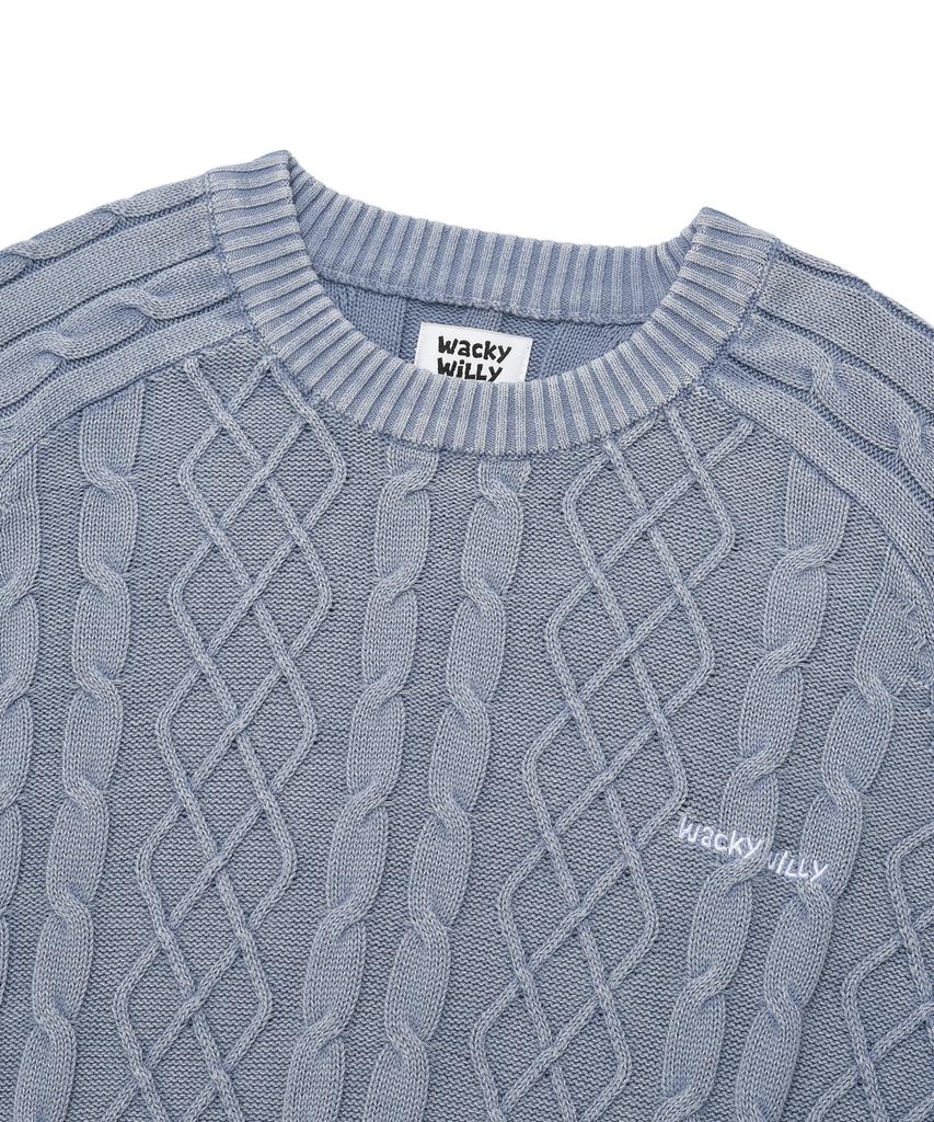 WACKY WILLY Washed Cable Texture Pullover Blue