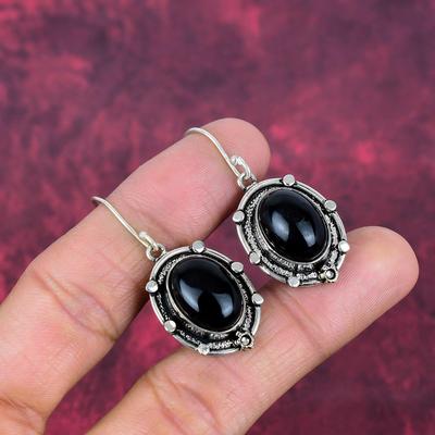 Black Onyx 925 Solid Sterling Silver Earrings, Handmade Gemstone Jewelry Earrings For Memorial Day