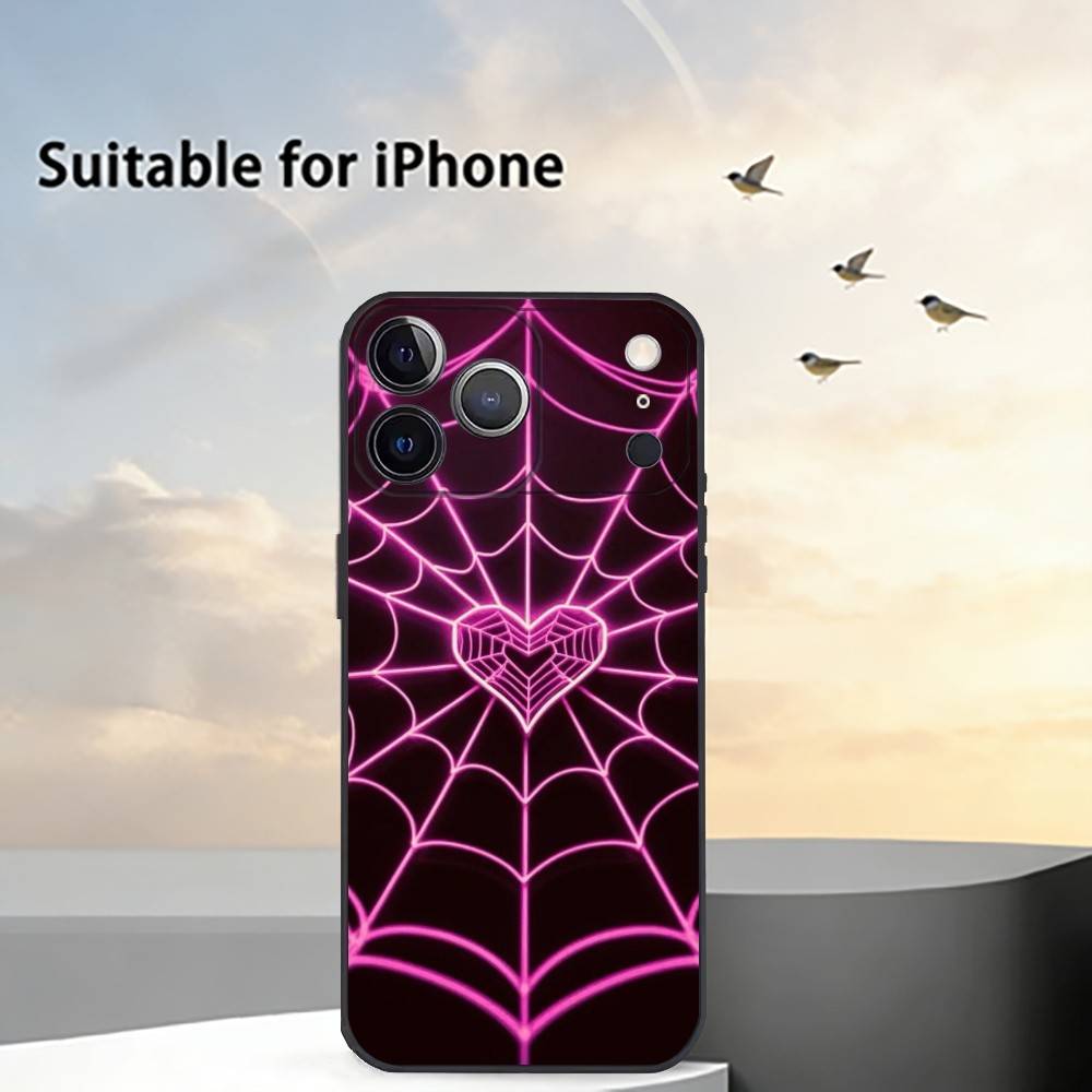 Cool Spider Web H-Heart Phone Case For iPhone 17, 16,15,14,13,12,11 Plus,Pro Max, Others Soft Black Cover