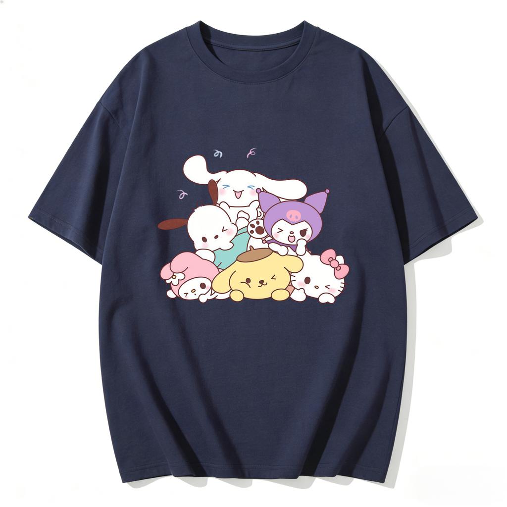 Summer Cute Sanrio Characters Stacked Print Tshirt Casual Short Sleeve Tees for Mom and Daughter Sweet Family Matching Outfits