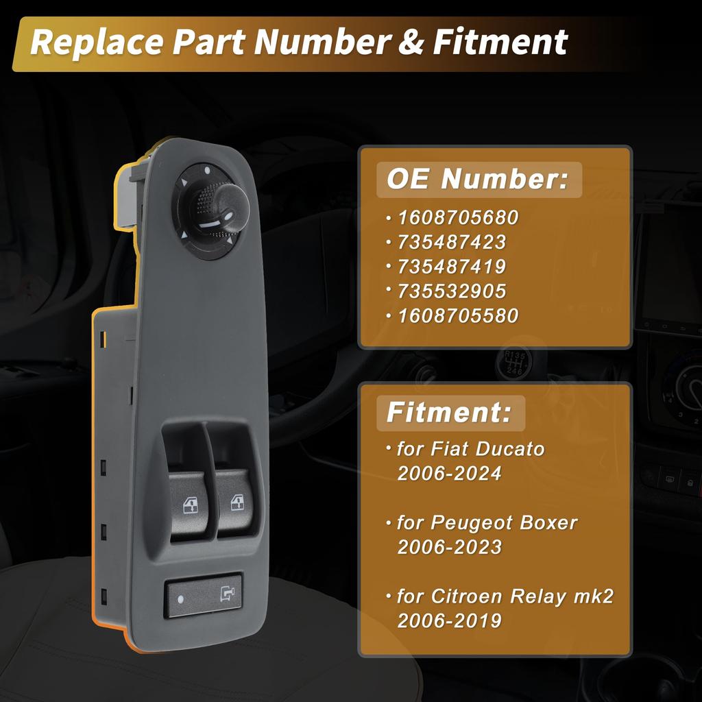 ABSOPRO Fensterheberschalter vorne rechts für Fiat Ducato 2006 und Peugeot Boxer Fensterheberschalter für Citroen 2006 Fahrerseite (Artikelnummer
