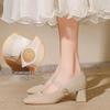 French Lambskin Square Toe Mary Jane Flats - Women's Chunky Heel, Versatile Casual Shoes, Large Sizes Available