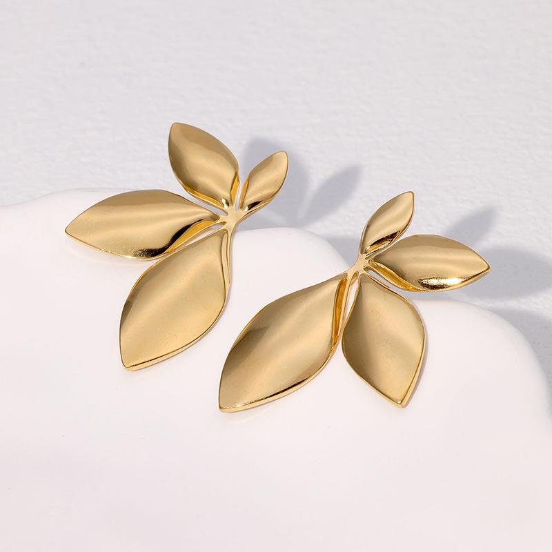 925 Silver Needle Korean Fashion Leaf Flower Earrings For Women Metal Earings Jewelry  Trending Women's Golden Color Earring