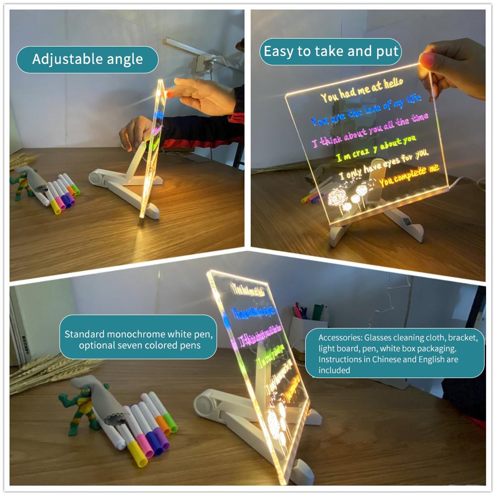 Light Up Acrylic Message Board Rewritable DIY Children's Glowing Drawing Board Message Lamp Marker Board For Office School Home