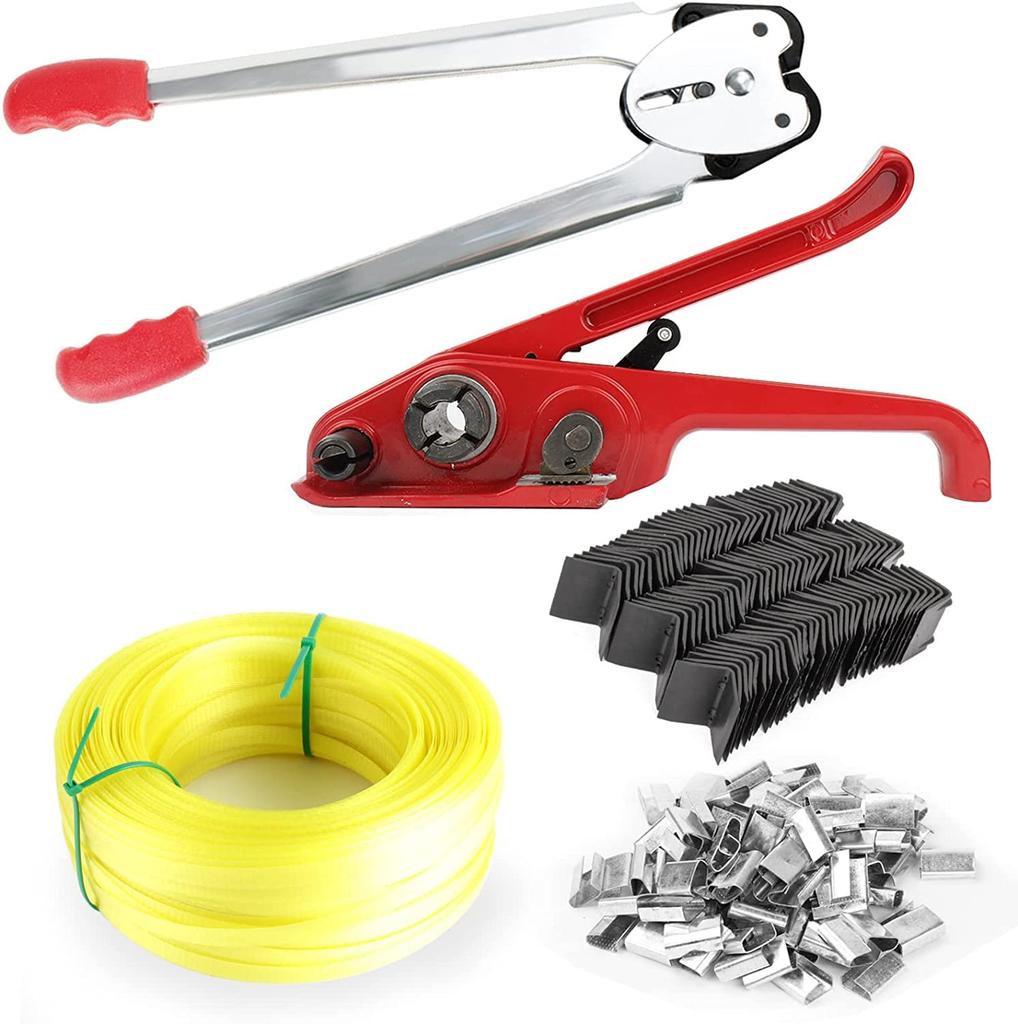 Manual Packaging Tool Set with Band Band 100m Packing 100 Metal and 100 Strap Edge Includes Japanese Instruction Manual PET/PP Tensioner, Sealer,