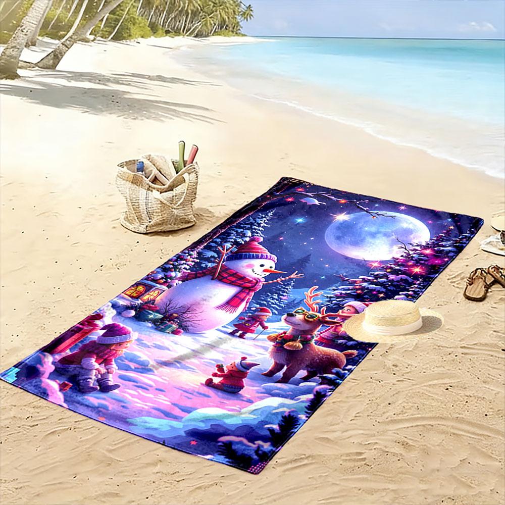 Frosty Glow Festive Night Print Beach Towel, Quick Drying, Suitable for Travel, Outdoor Sports, Jogging, the Beach and Swimming, Gift
