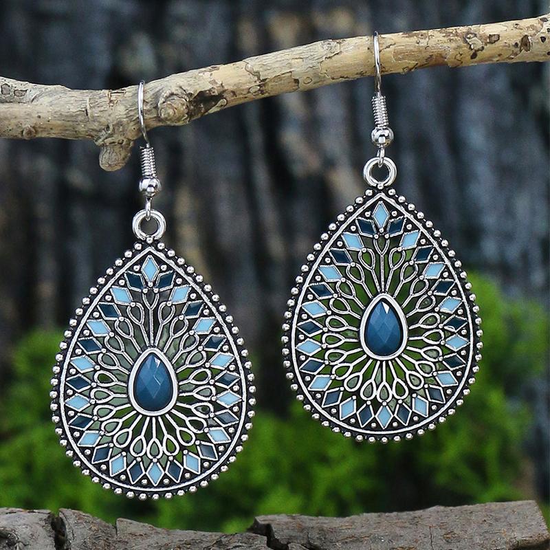 Ethnic Boho Colorful Enamel Earrings For Women Bomemian Retro Hollow Flower Round Geometric Vintage Drop Dangle Earrings Jewelry