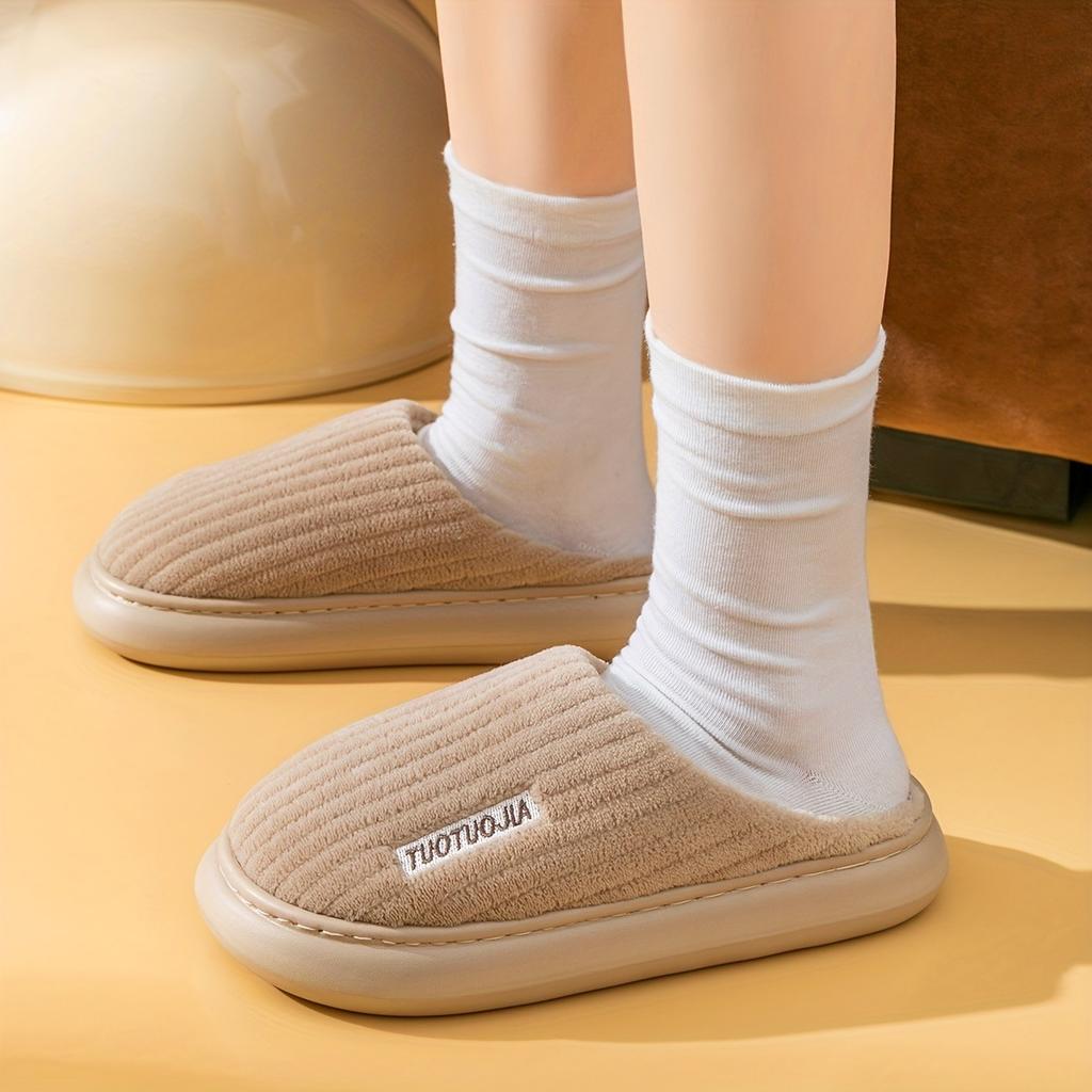 Women's Thick Bottom Striped Cloud Home Slippers Indoor Memory Foam Slip On Winter Home Shoes