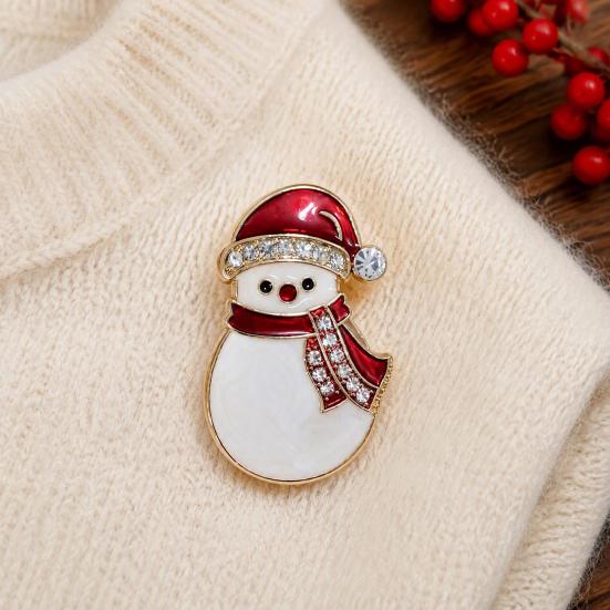 Decorative Alloy Pins Christmas Snowman Brooch, Lapel Pin with Rhinestones, Holiday Clothing Jewelry Badge for Sweaters Scarves Coats, Party