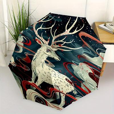 Deer Fantasy Theme Automatic Open/Close Fashion Umbrella, Portable 3 Fold Compact Umbrella for Men & Women, Valentine's Day Mother's Day Gift0725038