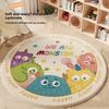 Cartoon Round Area Rug For Bedroom With Monster And Dinosaur Print Design Kids Reading Room Decor