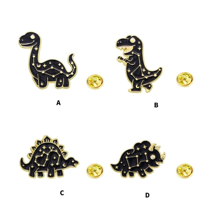 Creative Black Dinosaur Brooch with Constellations Creative Animal Lapel Pin Unisex Accessory for Clothing and Bags