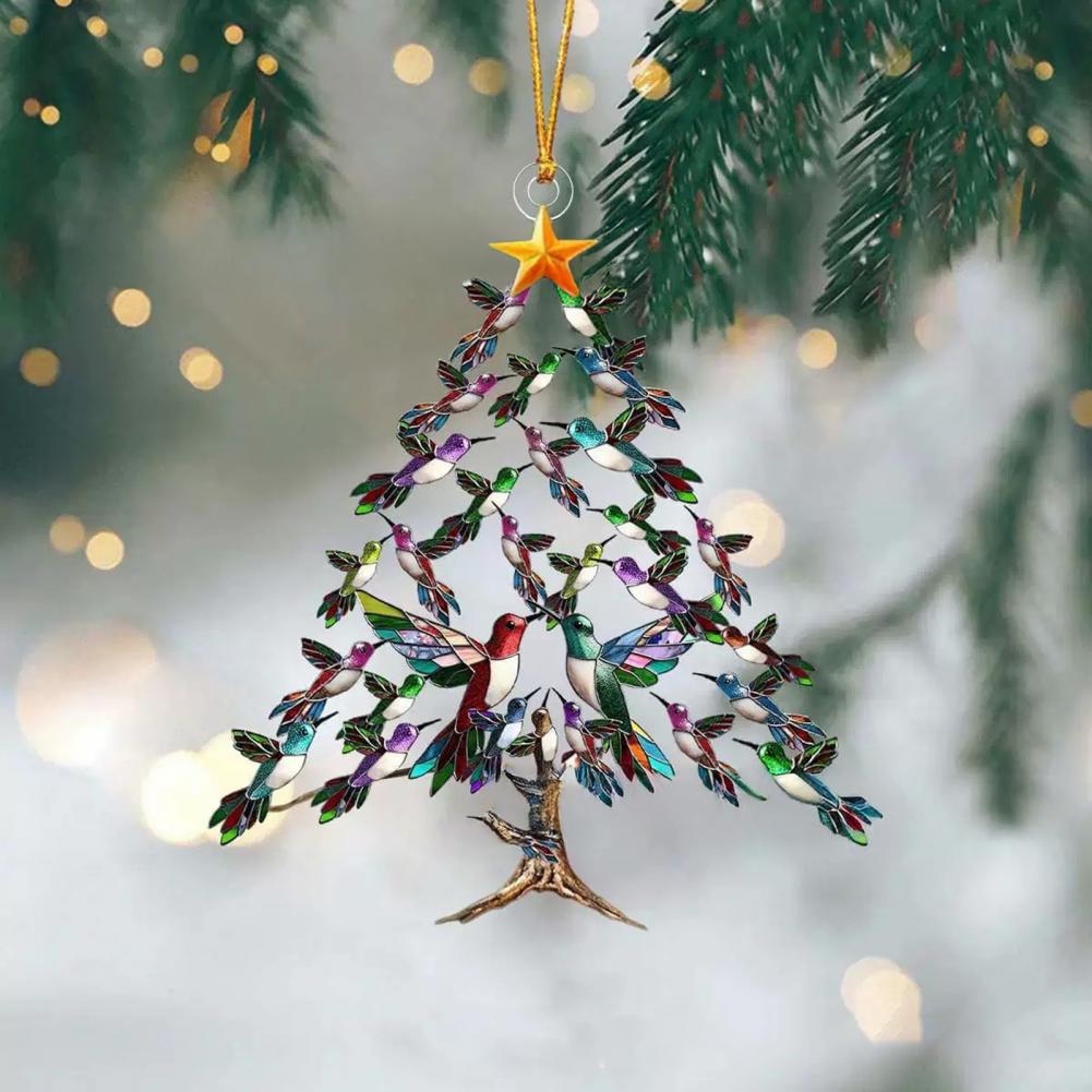 Hummingbird Christmas Ornament Colorful Stack Bird Hanging Decoration Double-Sided Acrylic Tree Ornament for Bird Lovers Gifts