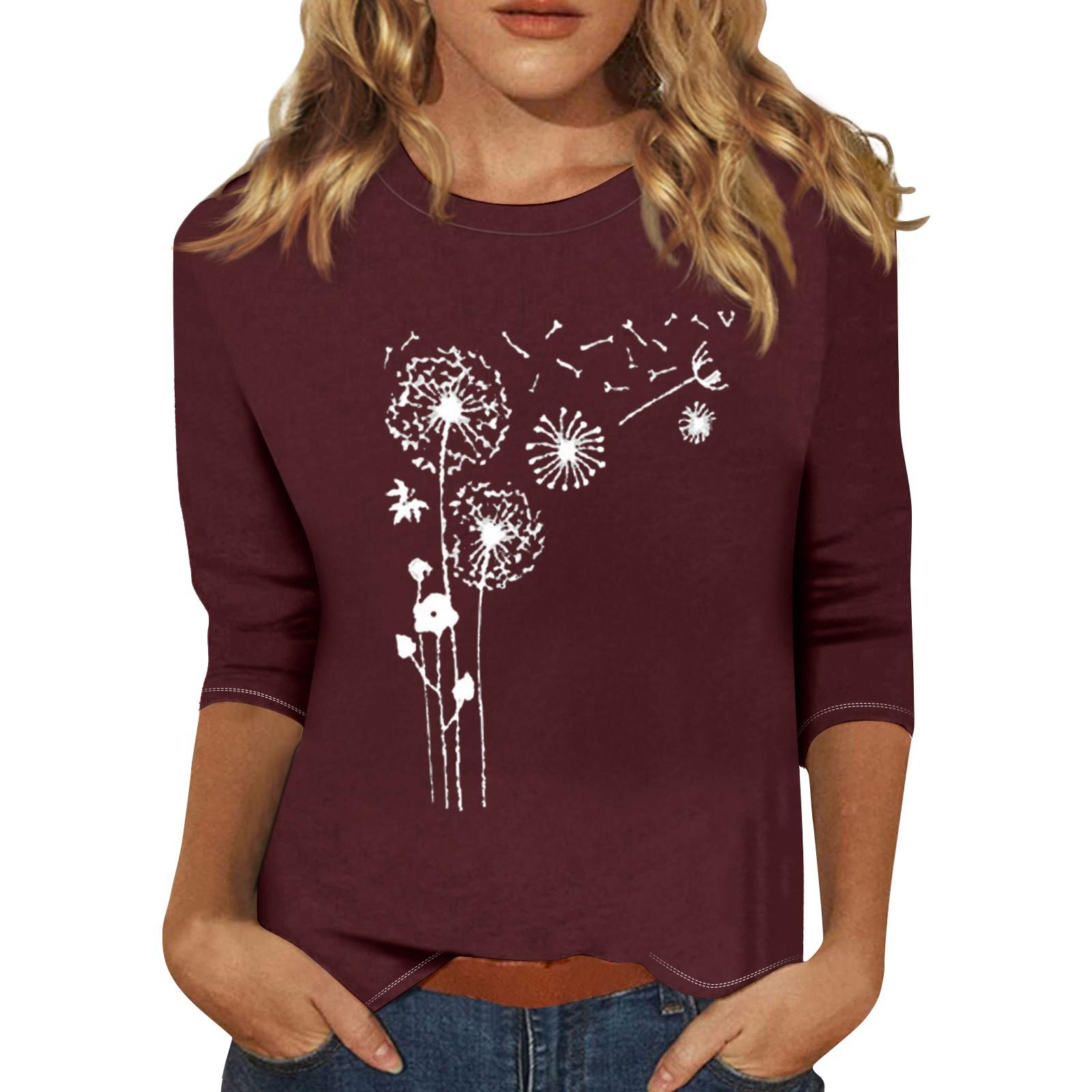 

Женская модная повседневная свободная футболка с круглым вырезом и рукавами 3/4 с принтом, женский топ S винный