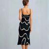 Cross-Border European and American Summer French Retro Abstract Curve Print Spaghetti Strap Dress with Waist-Cinching Elegant Bodycon Mid-Length Skirt