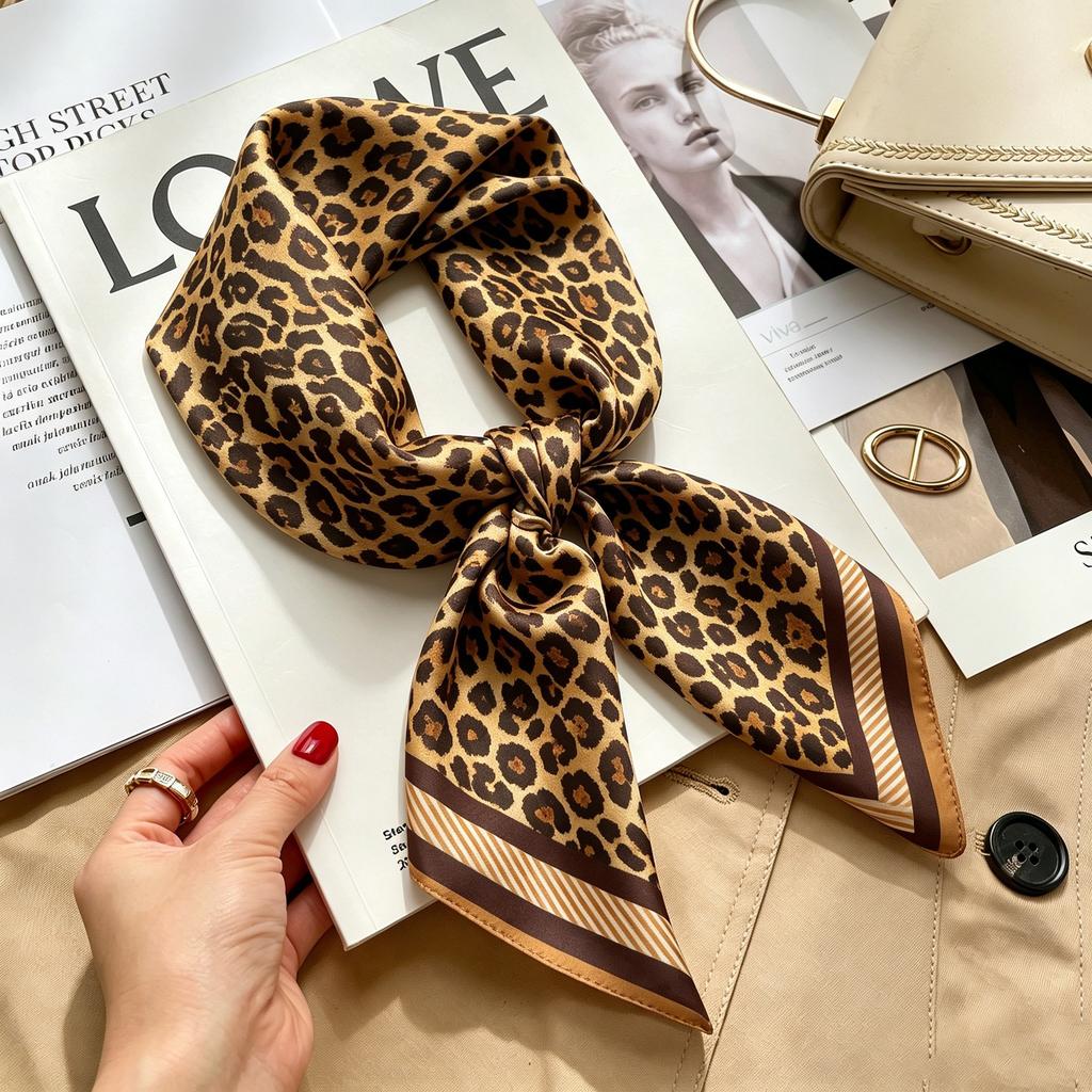 Commuter elegant flower silk scarf women's contrasting color retro printing satin scarf shirt with multi-purpose decorative small scarf