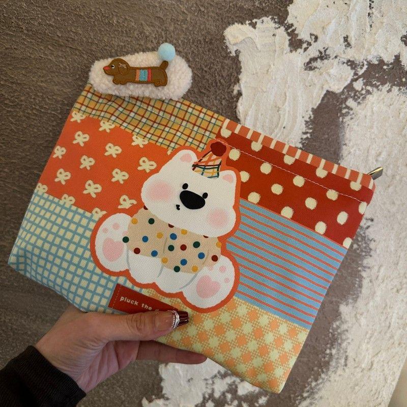 Girly Colorful Background Dog Cosmetic Bag Large Capacity Travel Portable Women  Clutch Pouch Handbag Makeup Storage Bags