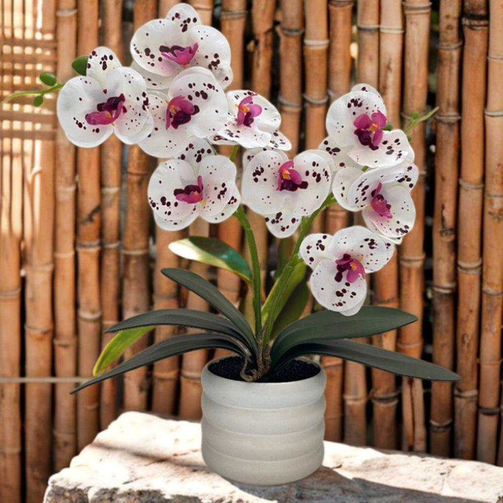 White Flower Pot Artificial Orchid Bonsai Multi-Bloom Artificial Faux Plants  Home Decor