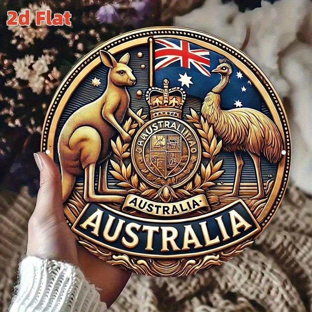 Australisches Staatswappen Metall-Wandplakette 7,8 Zoll Rundes Vintage-Aluminiumschild Heimbar Café Garage Dekoration