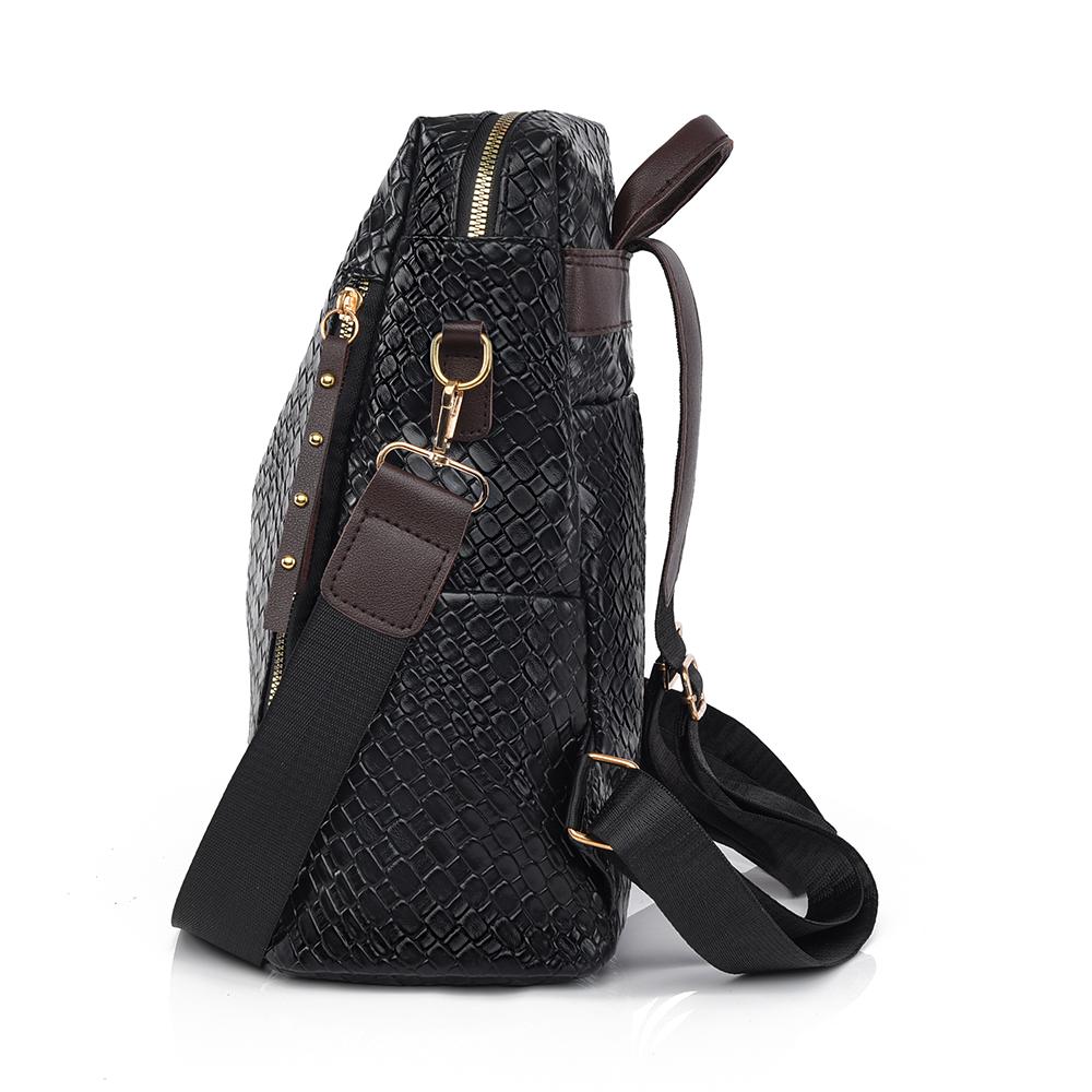 Gewebter Rucksack aus weichem Leder für Damen, großes Fassungsvermögen, Farbkontrast, Mehrzweck-Reiserucksack