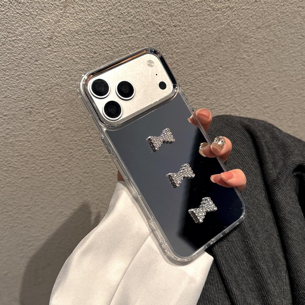 Mirror Finish Large Hole Phone Case for iPhone 17 Pro Max/15 Pro, 11/12/16 Pro with Bow Design