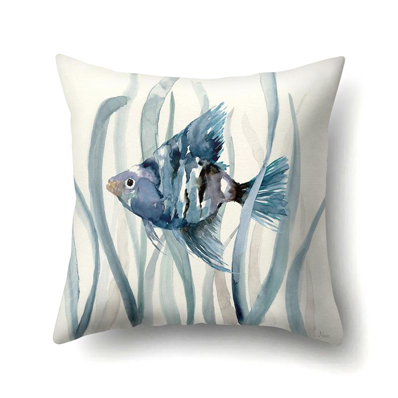 Polyester Pillowcase Peach Leather Velvet Cushion Cover Marine Life Seahorse Octopus Printed Pillow Bedside Cushion Cover