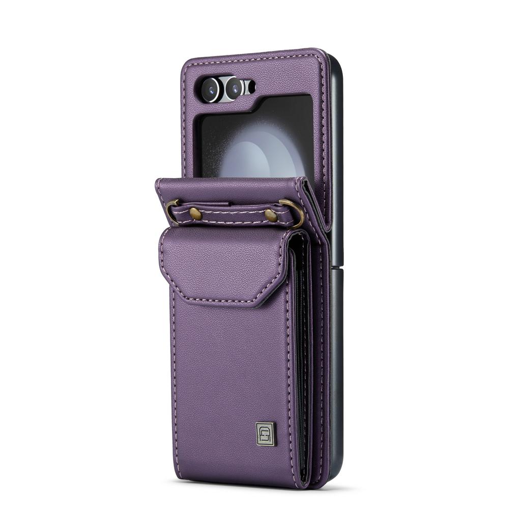 Crossbody Wallet Vertical Cards Solt Lanyard Leather Case For Samsung Galaxy Z Flip 5 5G ZFlip5 Purse Pocket Bag Strap Cover